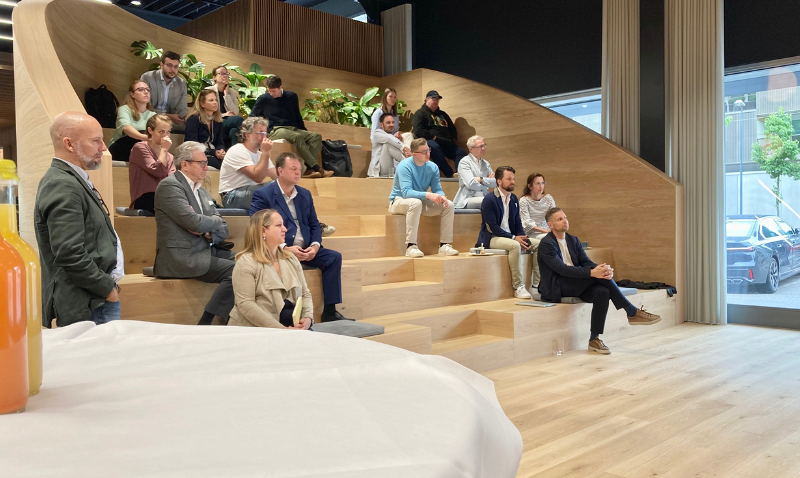 a group of people sitting on stairs